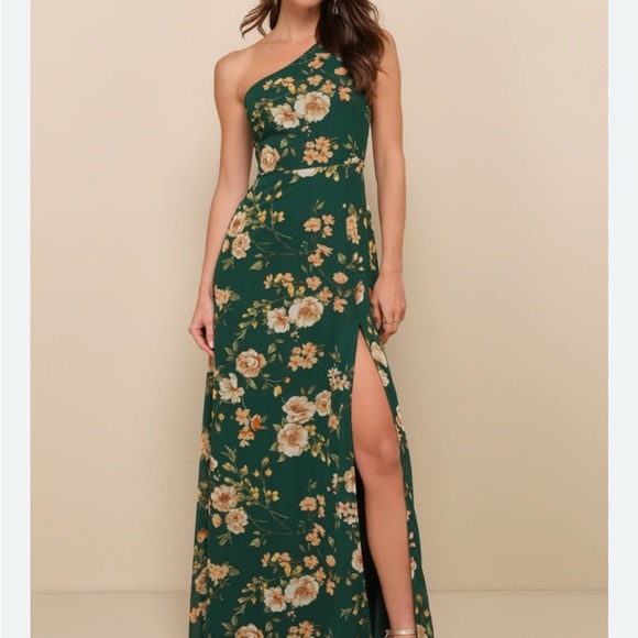 Lulus Dresses & Skirts - Lulu's Green Floral One-Shoulder Dress